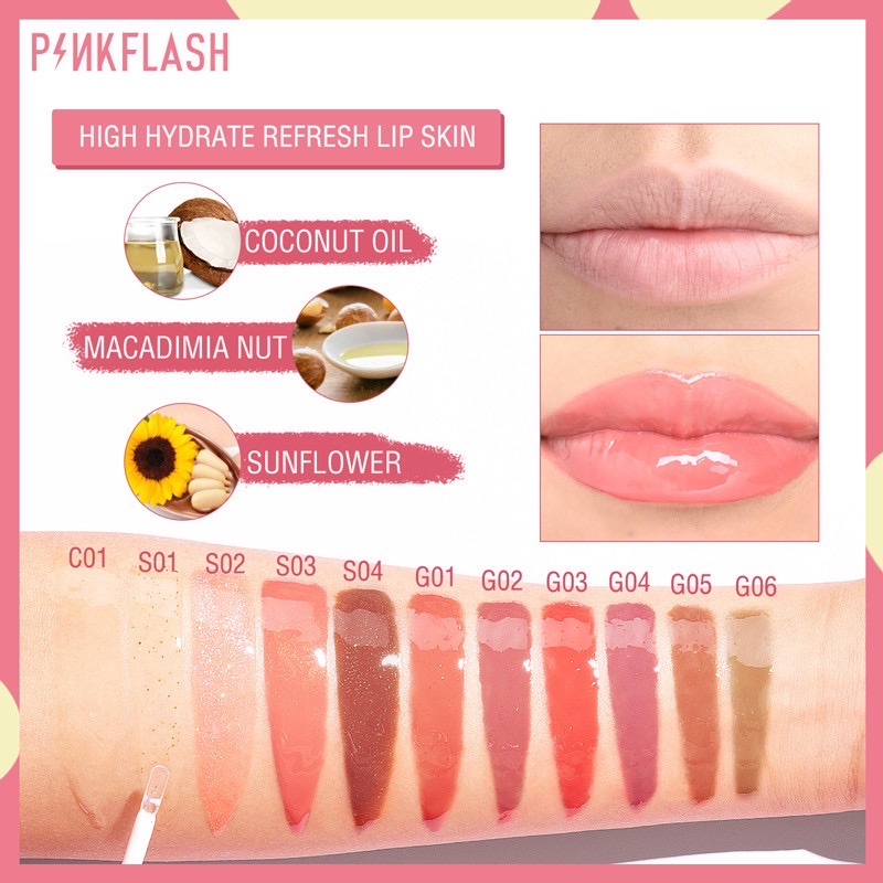 PINKFLASH Lip Gloss Waterproof Perawatan Bibir Pelembab Pinkflash LipGloss OhMyGloss