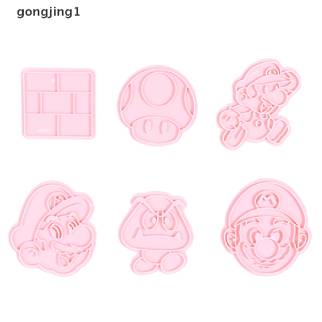 Ggg 6 Pcs/Set Super Mario Cetakan Kue Kering Anime Action Figure Cookie Fondant 3D Press Cetakan Alat Baking Pesta Halloween DIY Hadiah Ulang Tahun ID