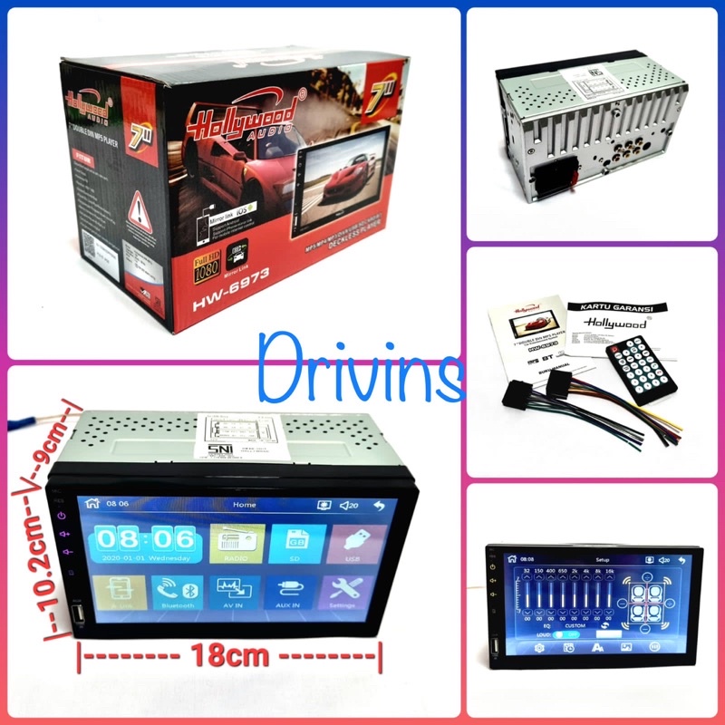 HEAD UNIT DOUBLE DIN MP5 DECKLESS HOLLYWOOD HW-6973 7” INCH