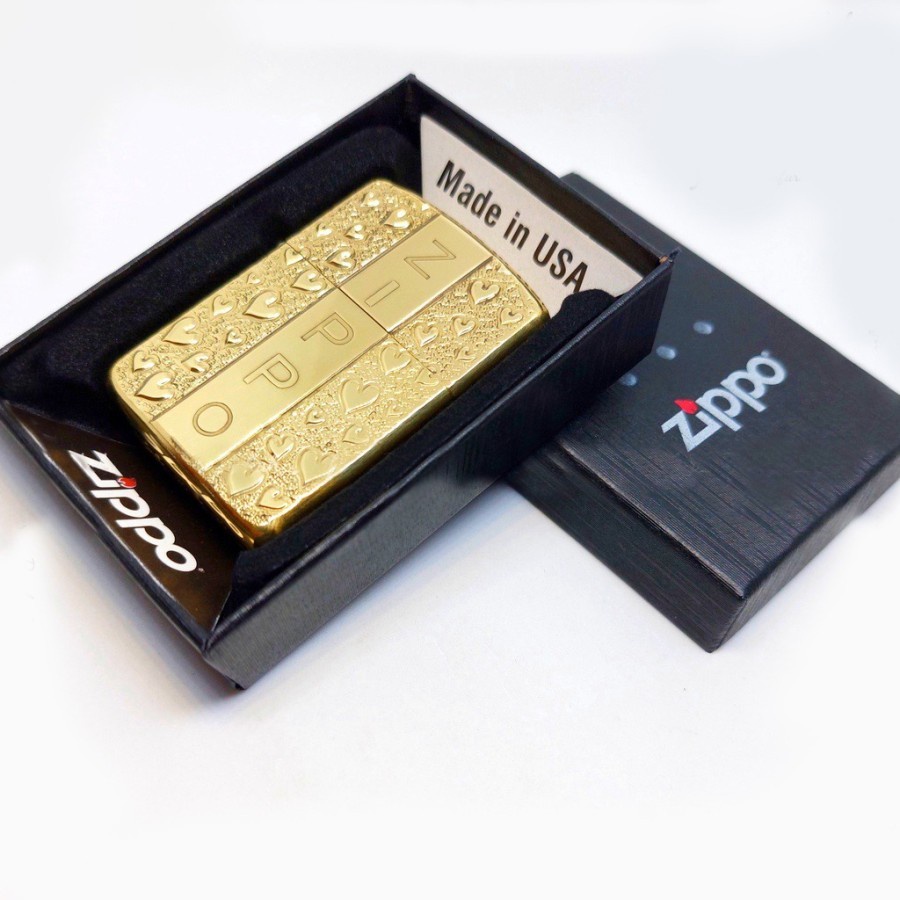 Korek Api Zippo Gold Plated Emboss Love Premium
