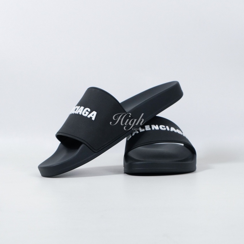 Blenciaga Logo Rubber Slides Black/White 100% Original