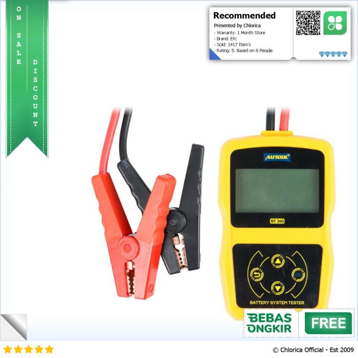 AUTOOL Tester Baterai Aki Mobil Motor 12V 2000CCA - BT360