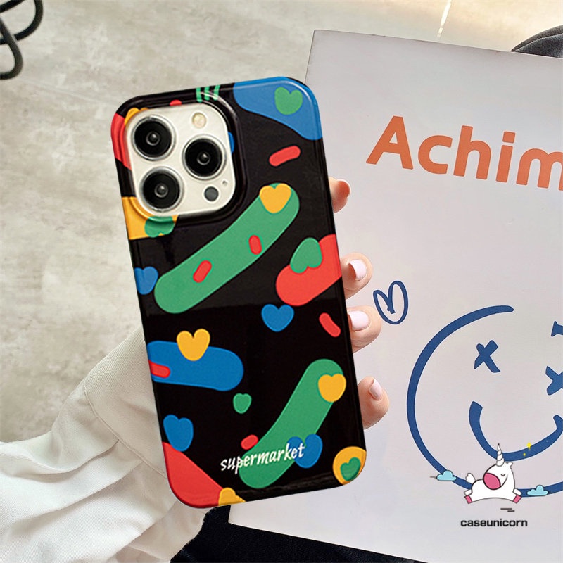 Ins Colorful Art Pigmen Cinta Hati Cover Kompatibel Untuk IPhone 7Plus 8Plus 11 14 13 12 Pro Max XR 7 8 14 Plus X XS Max SE 2020full Pelindung Glossy Halus Lembut Tpu Phone Case