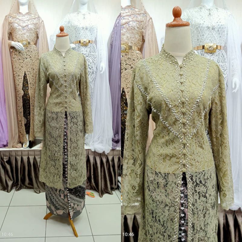 kebaya ibu besan mutiara model tunik satu set sama rok)