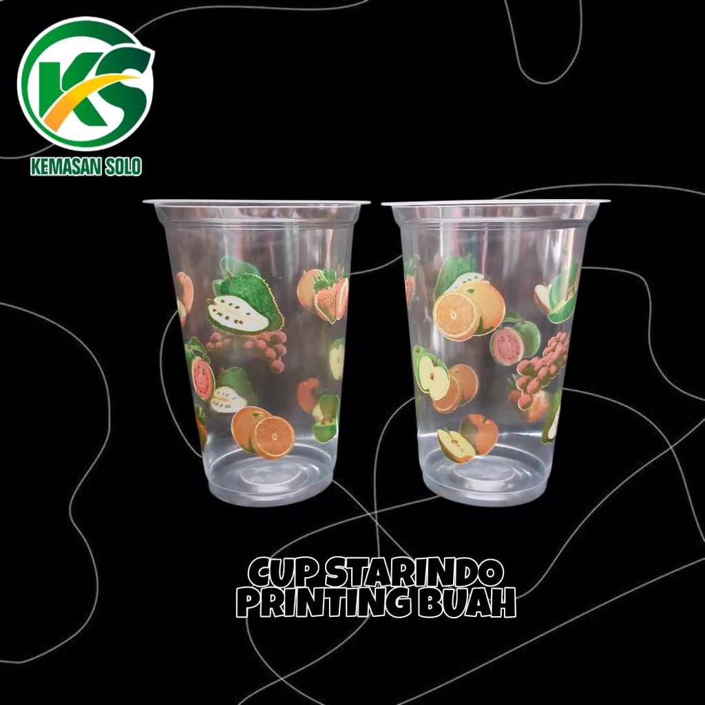 Gelas Plastik Cup PP Starindo 16 oz datar 7 gr motif buah