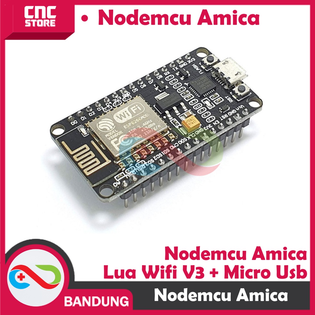 NODEMCU AMICA LUA WIFI V3 4MB 32MBITS FLASH ESP8266 ESP12 CP2102 + KABEL MICRO USB