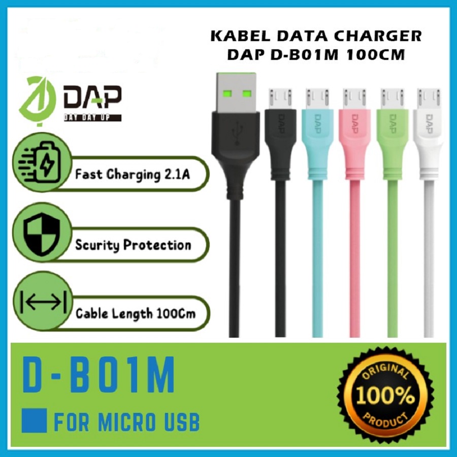 Kabel Data Micro USB DAP D-B01M 100Cm Cable Charger Fast Charging 2.1A