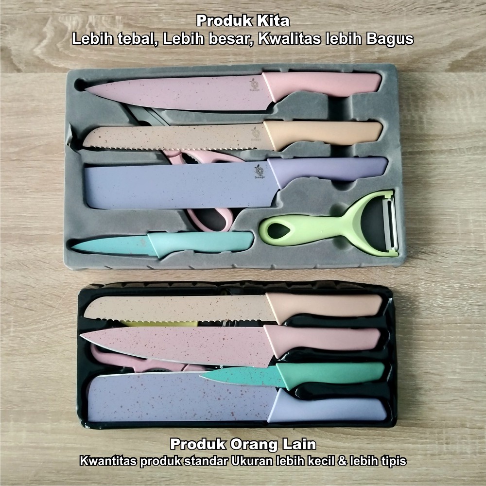Pisau Dapur Set isi 6pcs Kitchen Knife Set Multicolor Pisau set serbaguna