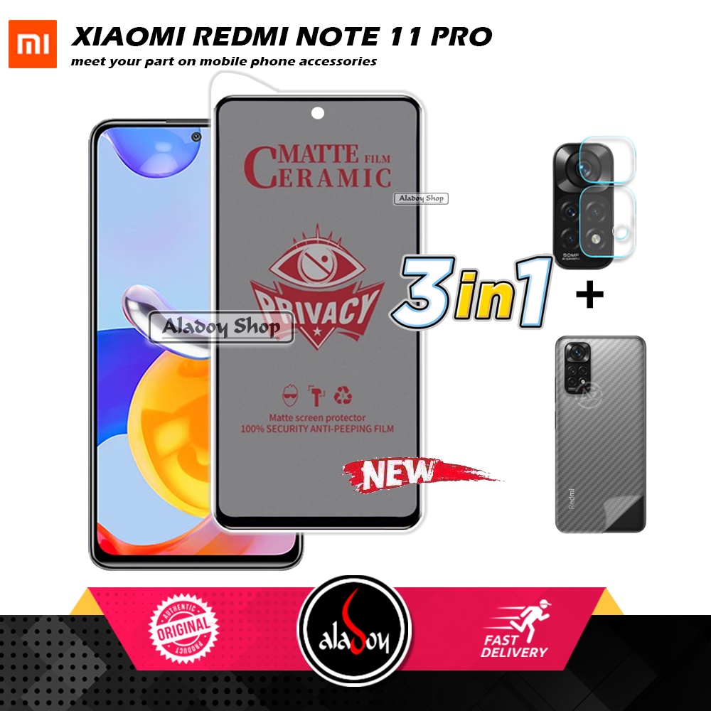 Tempered Glass Anti SPY Xiaomi Redmi Note 11 Pro Anti Gores Privacy + Tempered Glass kamera dan Skin Carbon