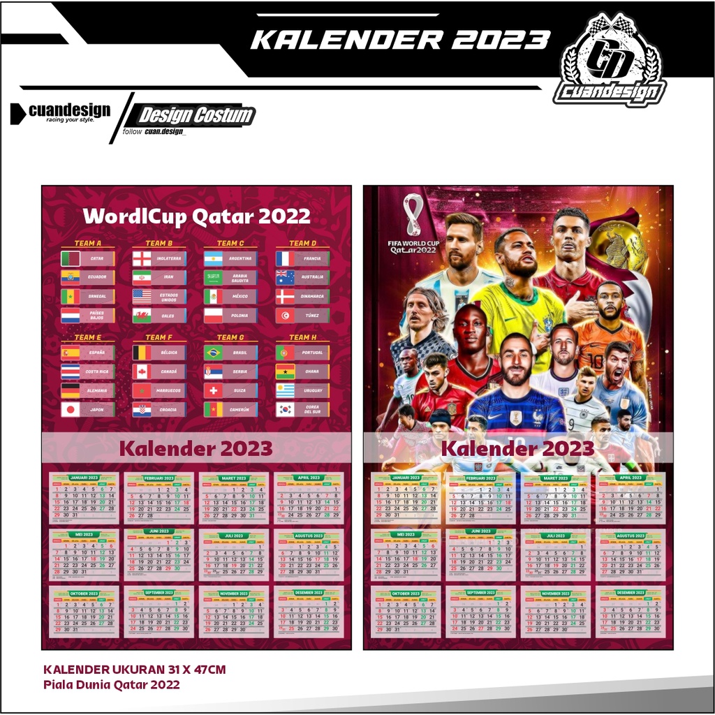 

POSTER KALENDER 2023 MOTIF PIALA DUNIA 2022 QATAR UKURAN 32X48CM JUARA ARGENTINA / QATAR