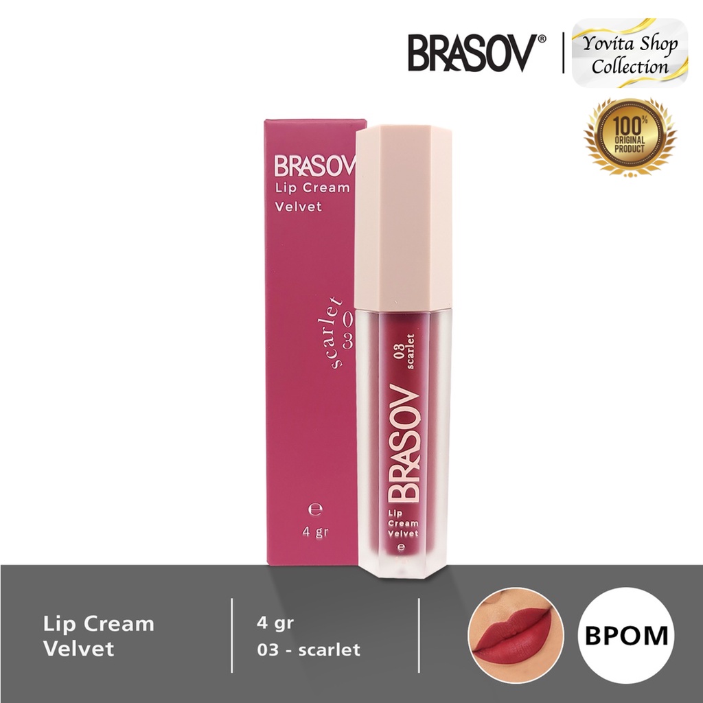 BRASOV Lip Cream Velvet 4Gr Color Pigmented Pelembab Bibir BPOM | Kosmetik Lipcream Brasov