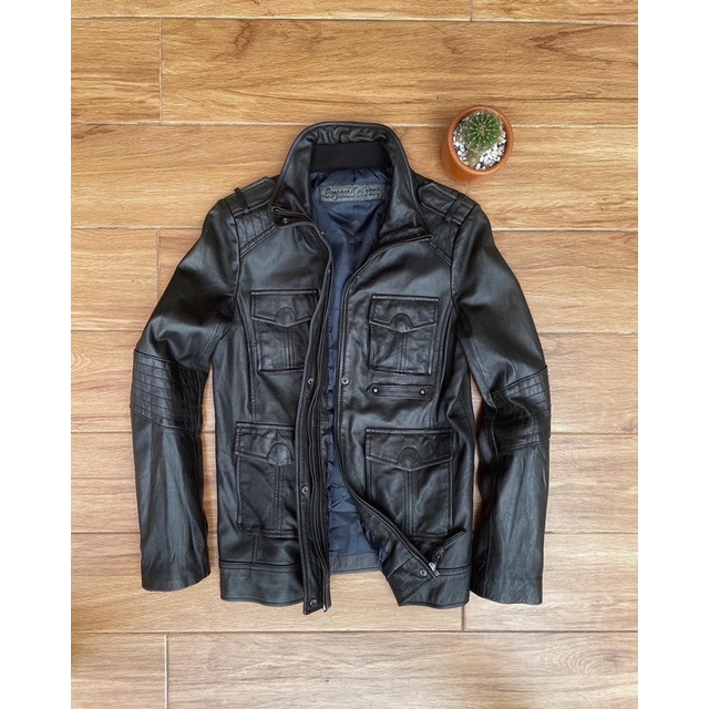 Jaket kulit asli kantong 4 trucker pl bekas preloved second