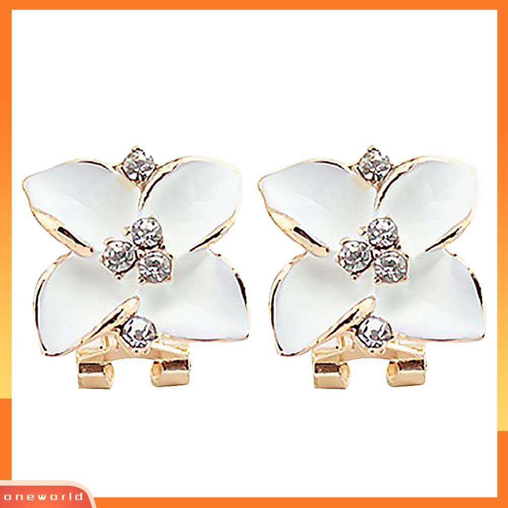 OW@ Women Rhinestone Inlaid Enamel Clover Shape Stud Earrings Party Jewelry Gift