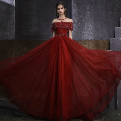 Anggur merah roti bakar gaun pengantin 2022 baru gaun pengantin pertunangan temperamen gaun malam ro