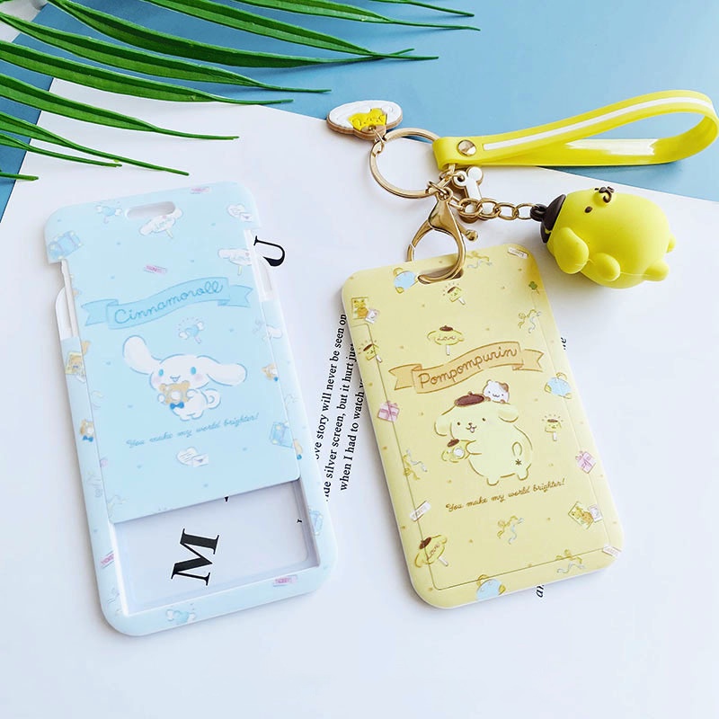 Super Love Kartun Sanrio Pelindung Kartu ID Dengan Gantungan Kunci 3D Kartun Lucu Holder Kartu ID Untuk Kartu Pelajar Bus Card Case Keyring Sling