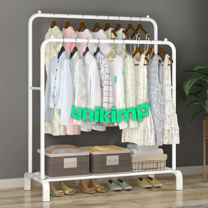 Rak besi gantungan baju Double Row Stand Hanger Windproof clothes paling dicari