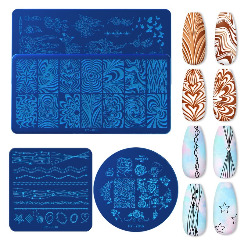 Nail Stamp Set Template/Manicure Transfer Template Stencil Motif Geometri Stempel Kuku Nail Stamp Nail Plate Tulisan Untuk Nail Art