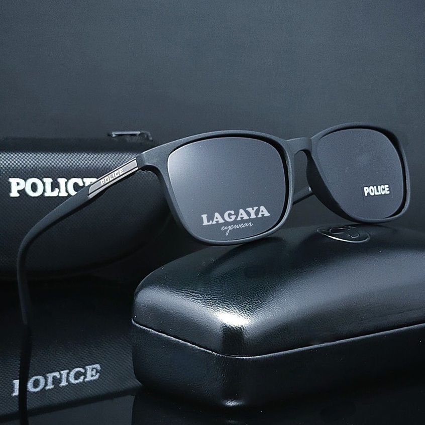KACAMATA HITAM POLICE 1216 POLARIZED ANTISILAU ANTIRADIASI BISA CUSTOM LENSA BLUERAY BLUECROMIC PLUS