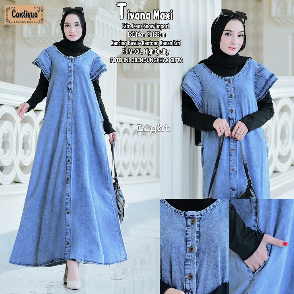 TIVANA MAXITERUSAN DRESS MAXY DENIM WANITA CASUAL JEANS WASH IMPORT LD 114 CM FIT XXL