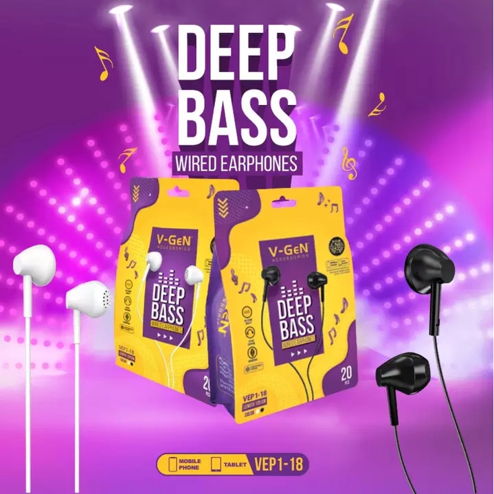 Headset-Earphone V-Gen VEP1-18 Wired Earphones Deep Bass With Mic-Headset Handsfree V-GEN-Headset V-GEN Extra Bass-Headset Gaming Full Bass V-GEN VEP1-18 With