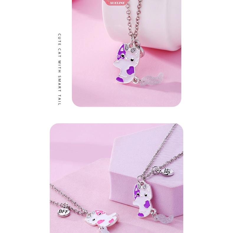 2pcs/set Magnetik BFF Kalung Pecinta Berbentuk Kucing Sahabat Kalung Pasangan Liontin Kalung Perhiasan Persahabatan [ZXL]