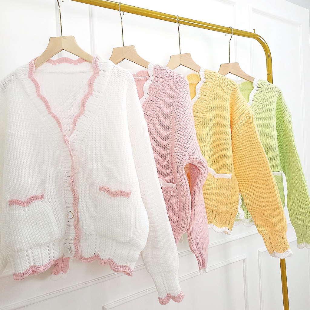 Candy Sweater Cardigan Top Warna Pastel - Atasan Wanita Kardigan Rajut Knit Import - TM (CX1646)