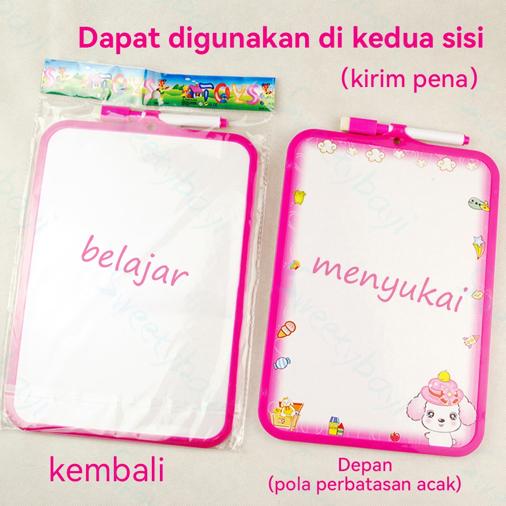 Sweetybayi Papan tulis anak whiteboard colurful white board white free spidol penghapus