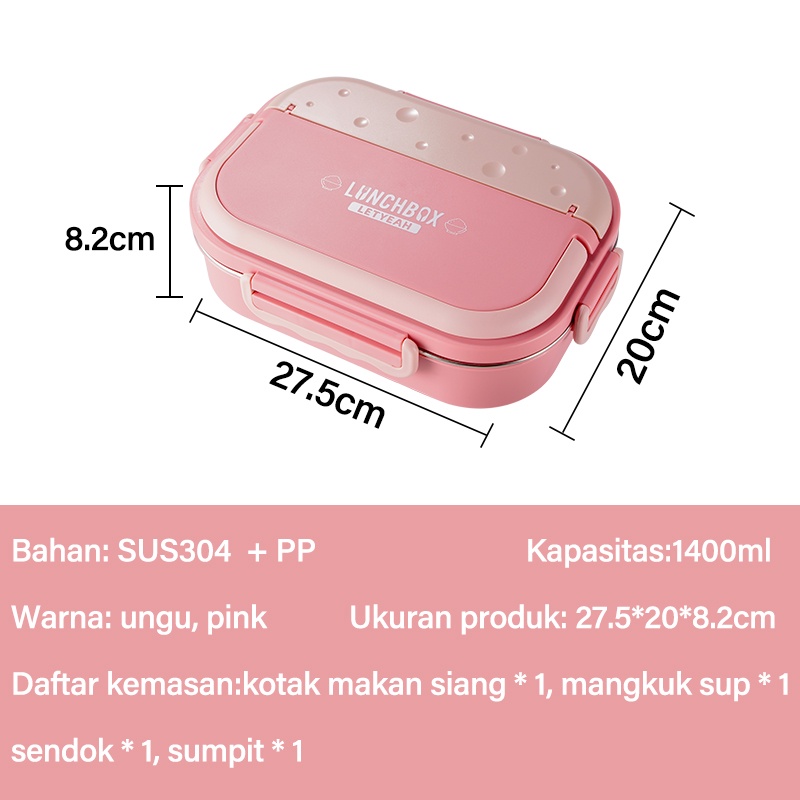 Letyeah &amp; Anantagt tempat makan anak 4 SEKAT Anti Tumpah Dan Tahan Panas / Kotak makan bento Stainless Tahan Panas