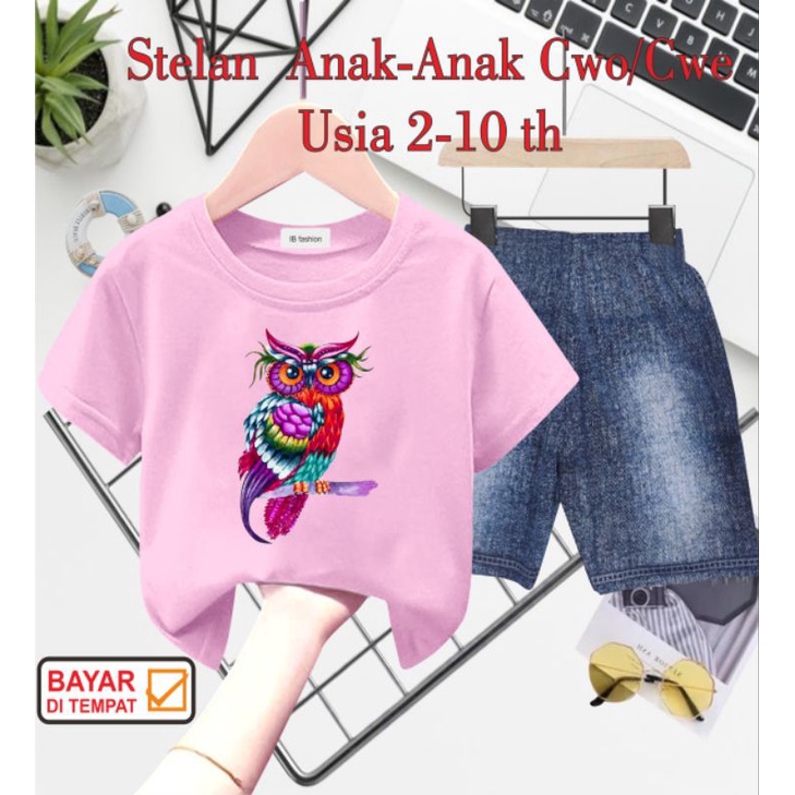 ((IB))SETELAN ANAK UNISEX SEMI JEANS/BIRD DIGITAL SABLON