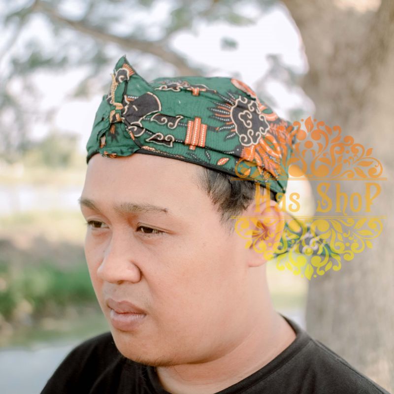 Iket sunda batik singa payung hijau tua