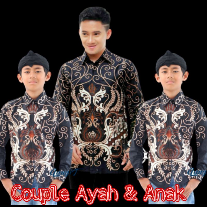 [COD]BATIK COUPLE KELUARGA AYAH DAN ANAK LAKI LAKI-BATIK COUPLE ATASAN MOTIF SENTANI  Warna Hitam