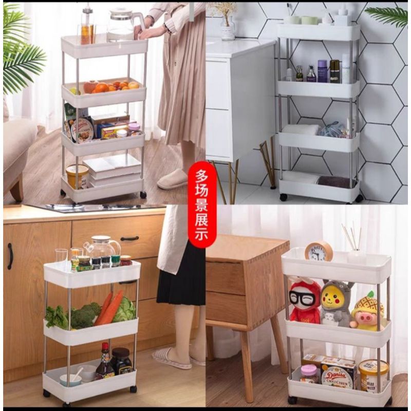 MJ88 RAK 3 SUSUN DENGAN 4 RODA MULTIFUNGSI / RAK SALON / RAK KAMAR MANDI / RAK DAPUR SUPER MURAH