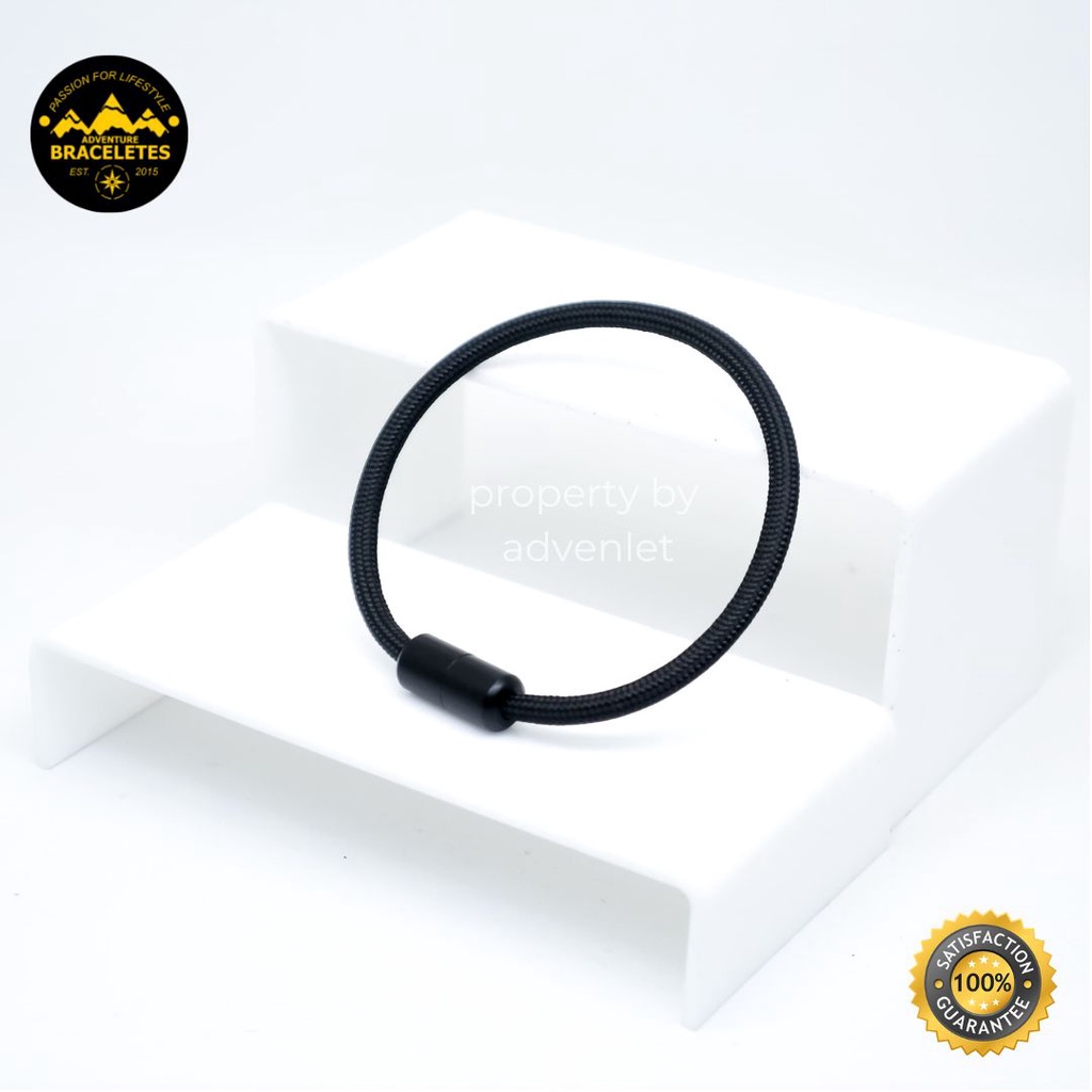 Gelang Paracord 4mm Tali Hitam Classy Casual Sporty Style Pria Wanita Couple Premium Bracelet Spacer Ulir Alloy