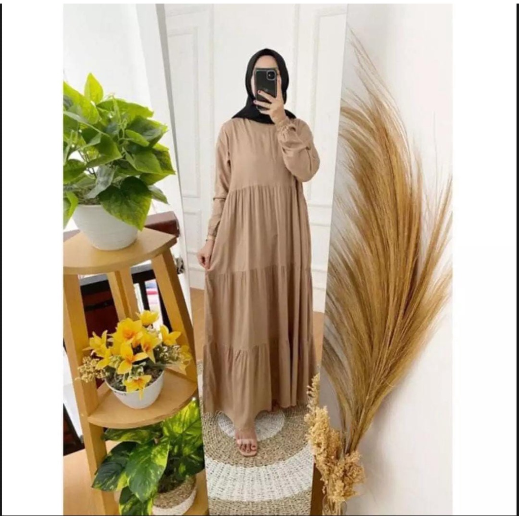 Gamis Rempel Susun Bahan Crinkle Airflow / Busana Muslimah Terbaru / Gamis Wanita Terbaru / Pakaian wanita Terlaris-Mocca