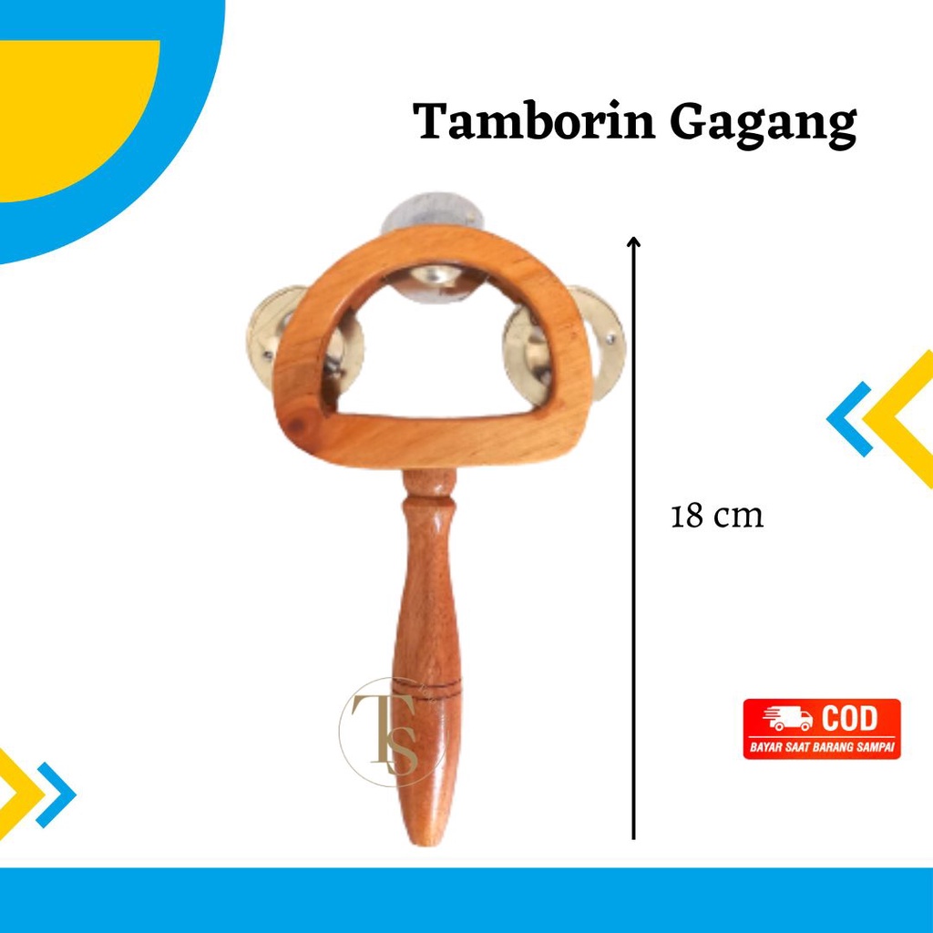 Alat Musik Tamborin Kicrik Kayu Gagang Tsabit Kecrekan Genggam Tambourine Remaja Mainan Anak kecil