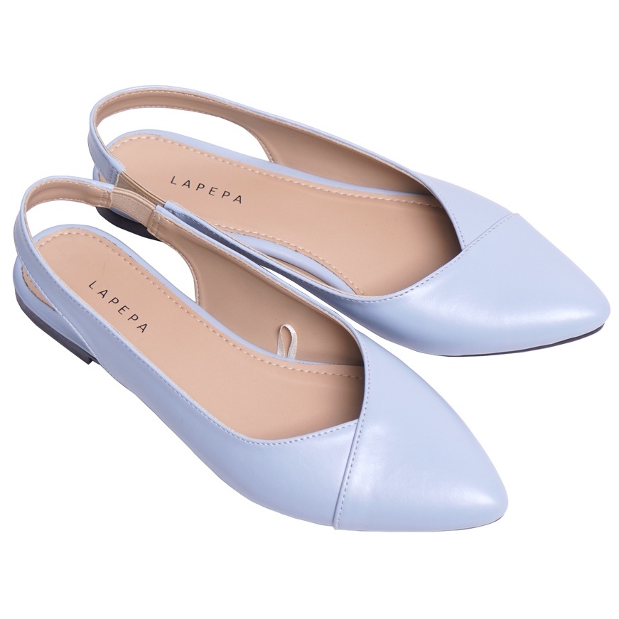 LAPEPA YUK - Sepatu Flat Shoes Wanita FREYA Untuk Kerja kantor Spatu Flatshoes Cewek Kuliahan Jalan Santai Casual Empuk Slop Lancip Warna LIGHT BLUE Kasual Biru Strap Tali Selop Belakang Premium Original Kekinian Terbaru Shoes ORI Mall Official Store