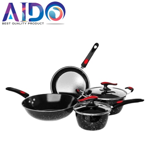 Panci Wajan Set Cookware Set 6pcs Panci Enamel With Tutup Kaca / PENGGORENGAN SERBAGUNA / WAJAN MASAK 8830