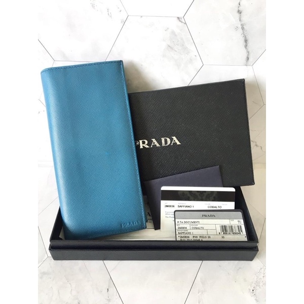 Preloved Prada Men Long Wallet Blue Cobalt Saffiano 2012