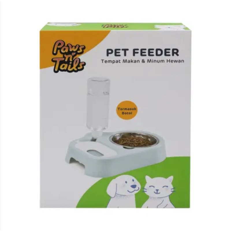 PAWS N TAIL Dispenser Makanan Hewan/Tempat Makan&amp;Minum Hewan - Biru