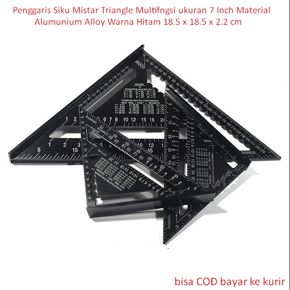

Penggaris Siku Mistar Triangle Multifngsi ukuran 7 Inch Material Alumunium Alloy Warna Hitam 18.5 x 18.5 x 2.2 cm