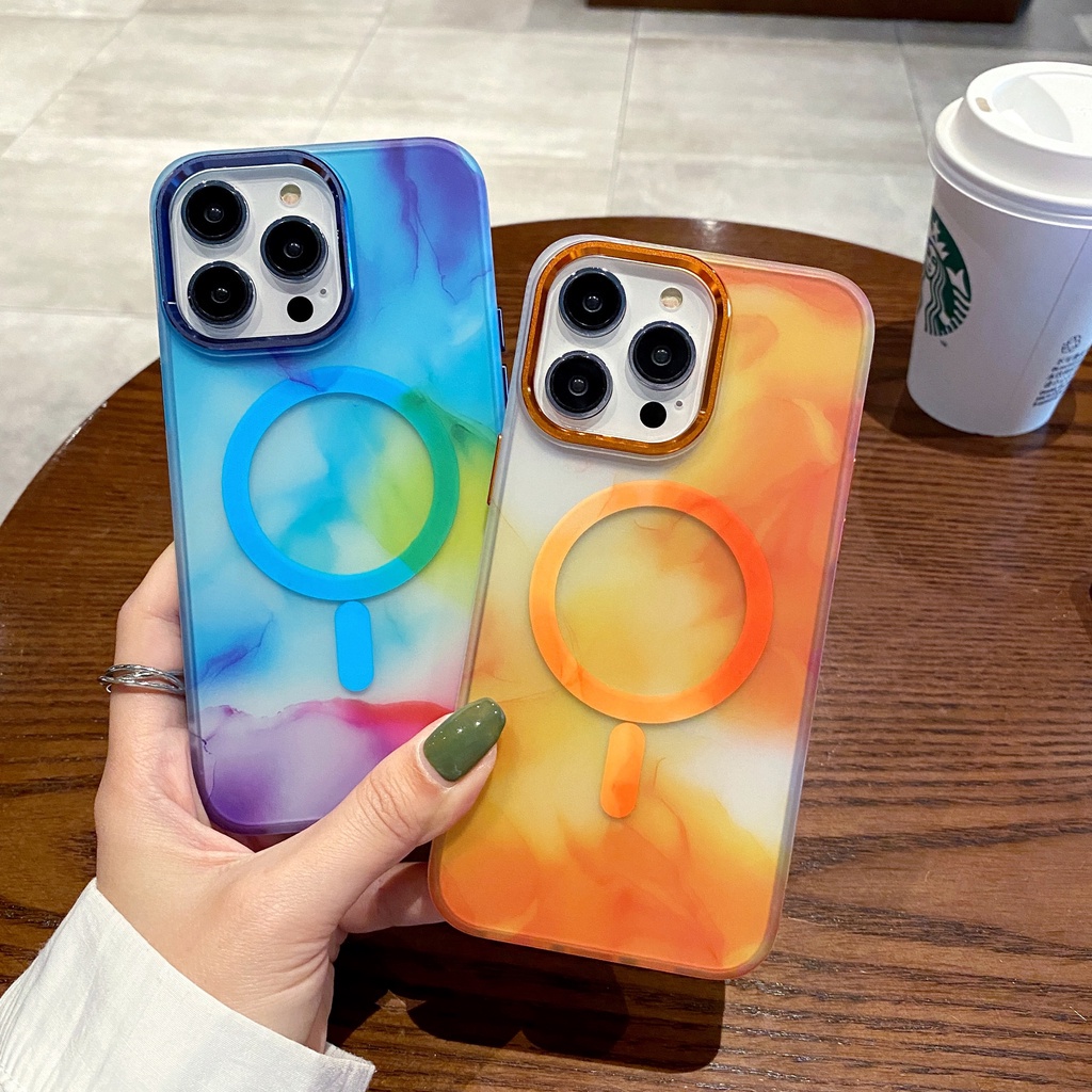 colourful Real magnetic Watercolor style phone case for iPhone 14 pro Max 13 pro Max 12 Pro Max case matte and fall proof silicone case