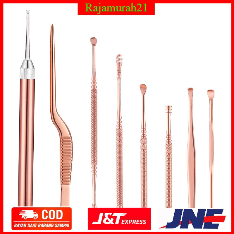 Set Pembersih Telinga Korek Kuping Ear Spoon Tool 8 PCS - BA36 - Rose Gold - OMHRG8RG