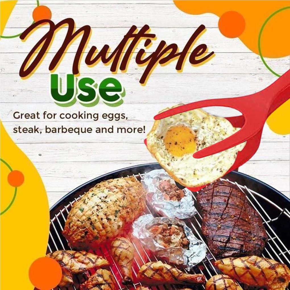 2-in-1 Spatula Penjepit Silikon Multifungsi Halus Penjepit Dapur Non-Stick Gagang Panjang Makanan Klip Tong Rumah Restoran Alat