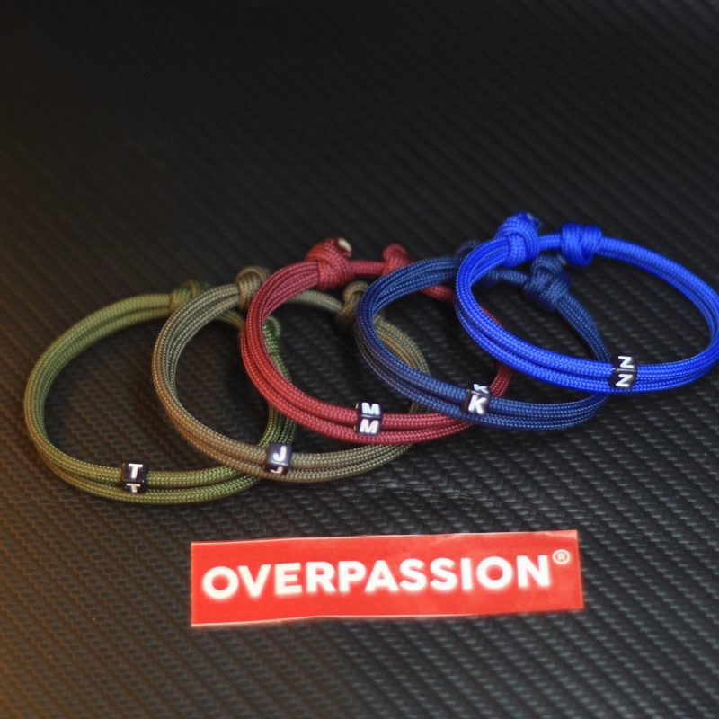 Gelang Couple Inisial Huruf Nama Pria Wanita Alfabet Kapel Copel Tali Paracord 4mm Bracelet Pasangan