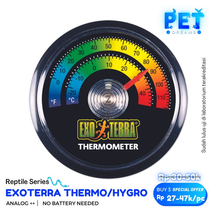 PROMO EXOTERRA ANALOG THERMOMETER HYGROMETER PENGUKUR KANDANG REPTIL