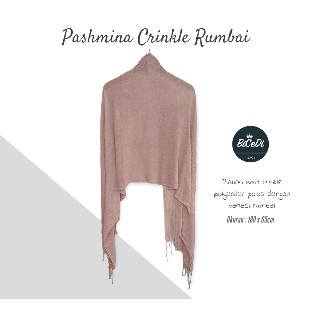 Pashmina Polos Crinkle Rumbai bahan Viscose polyester / Jilbab Selendang kekinian MURAH