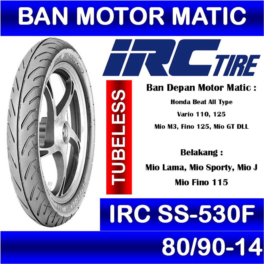 Ban Luar Tubles Depan IRC 80/90 Ring 14 Untuk Motor Matic honda baet/vario/ yamaha mio m3/mio fino 1