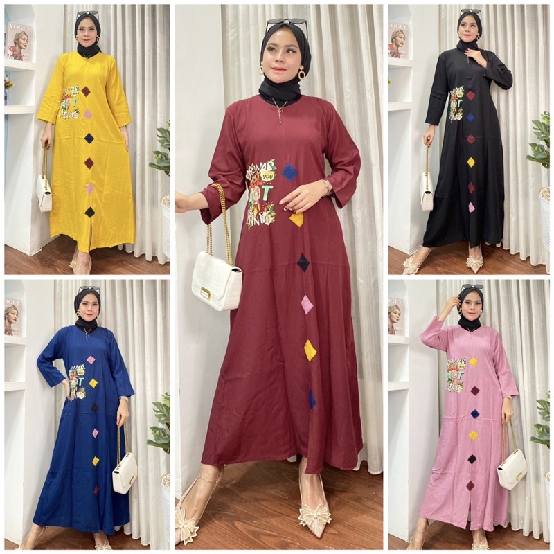 DASTER ANDIN ARAB GAMIS MIDI DRES TANIA || RAYON SUPER GRADE A ORI || MODEL RESLETING DEPAN BUSUI &amp; BUMIL LD 110