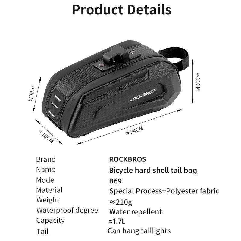 Rockbros B69 Tas Sadel Sepeda 3D Hard Shell Cycling Saddle Tail Bag