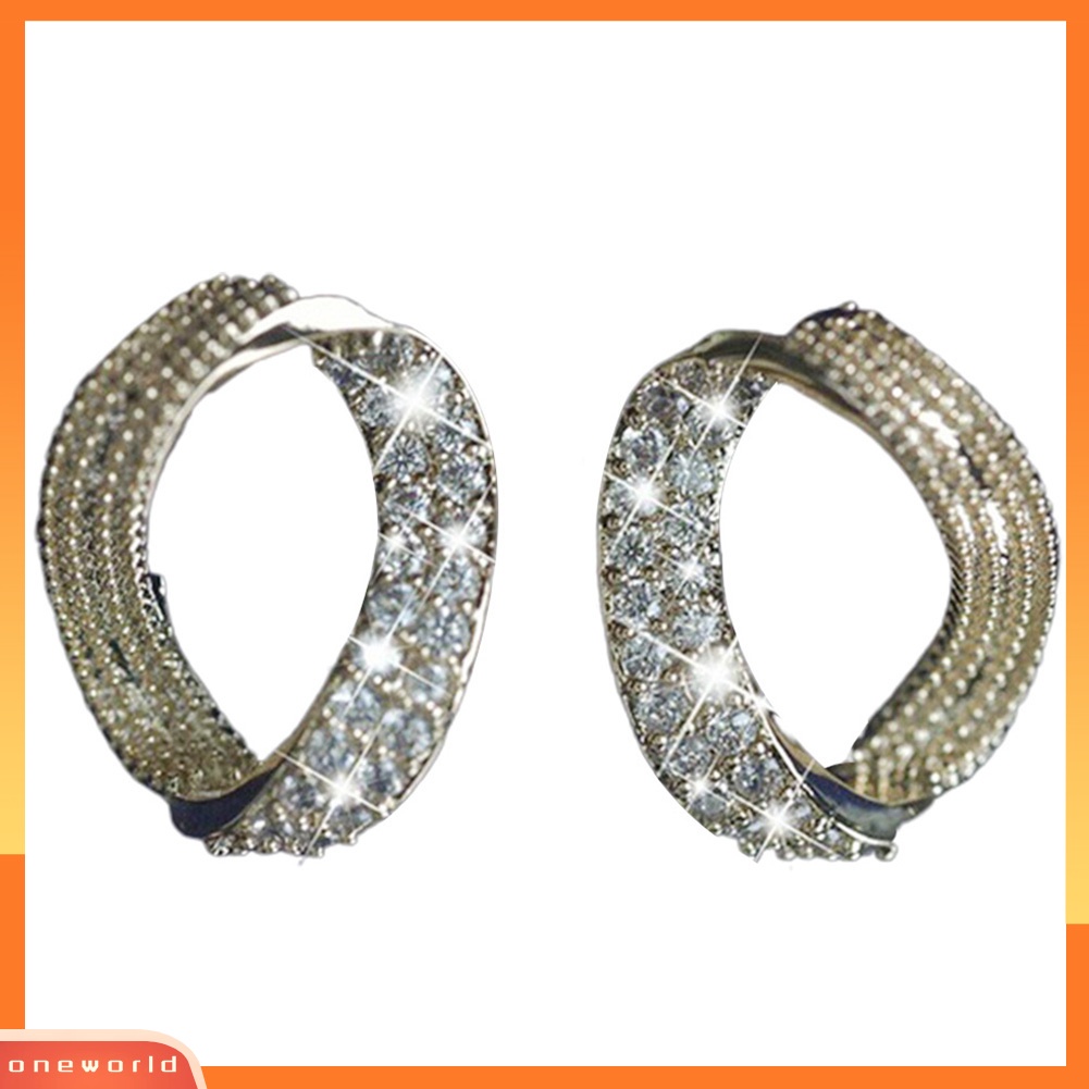 [WONE] Wanita Elegan Penuh Cubic Zirconia Geometris Telinga Stud Anting Pesta Perhiasan Hadiah